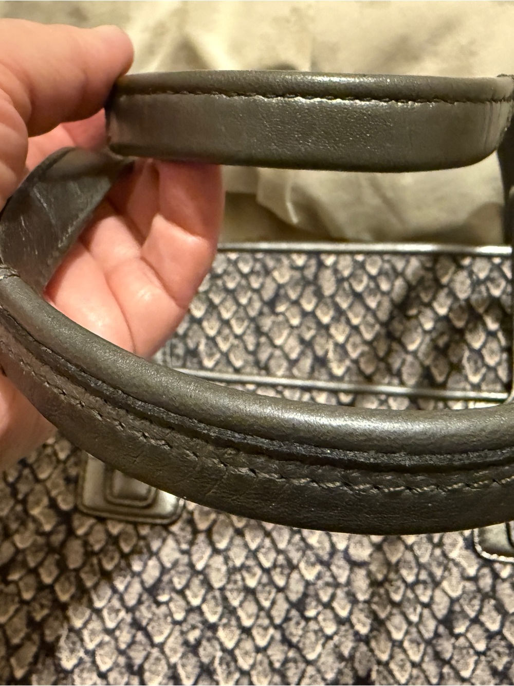 Coach Gray Python Patterned Tote with Metallic Trim - Picture 6 of 15